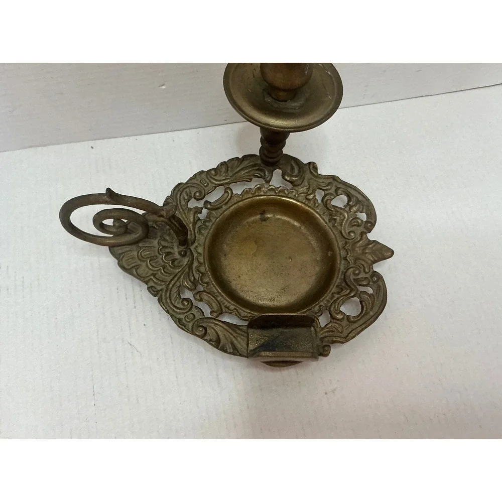 Vintage Brass Chamberstick Candle Holder Ornate Scroll Filigree Gold